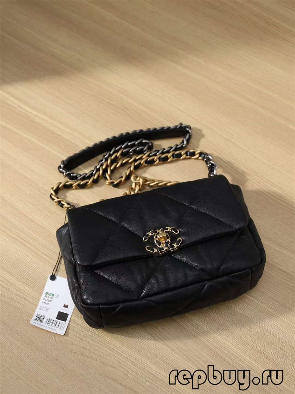 Borse replica Chanel 19 in cima con fibbia in oro neru (Ultime 2022) - Borsa Louis Vuitton falsa di a megliu qualità Store Online, Replica borsa di designer ru