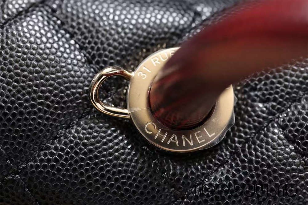 Chanel Coco Handle Black Gold Buckle Top Replica Handbag Logo and Engraving Details (2022 Edition)-Best Quality Fake Louis Vuitton Bag Online Store, Replica designer bag ru