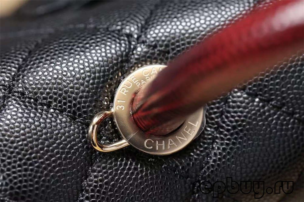 Chanel Coco Handle Black Gold Buckle Top Replica Handbag Logo and Engraving Details (2022 Edition)-Best Quality Fake Louis Vuitton Bag Online Store, Replica designer bag ru