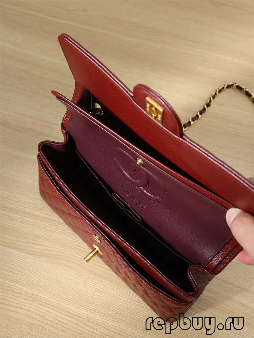 CHANEL Classic Flap top tas replika merah 25 cm di dalam detail saku (Edisi 2022) - Tas Louis Vuitton Palsu Kualitas Terbaik Toko Online, tas desainer replika ru