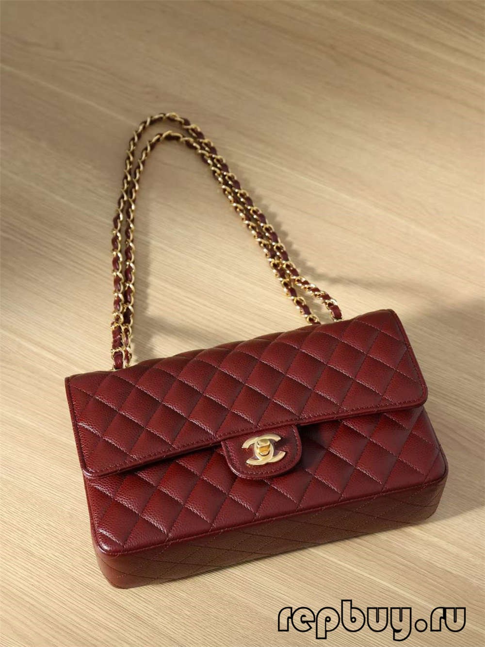 CHANEL Classic Flap top replika sumkalari qizil 25 sm ichki cho'ntak detallari (2022 yil nashri) - Eng yaxshi sifatli soxta Louis Vuitton sumkasi onlayn-do'koni, Replica dizayner sumkasi ru