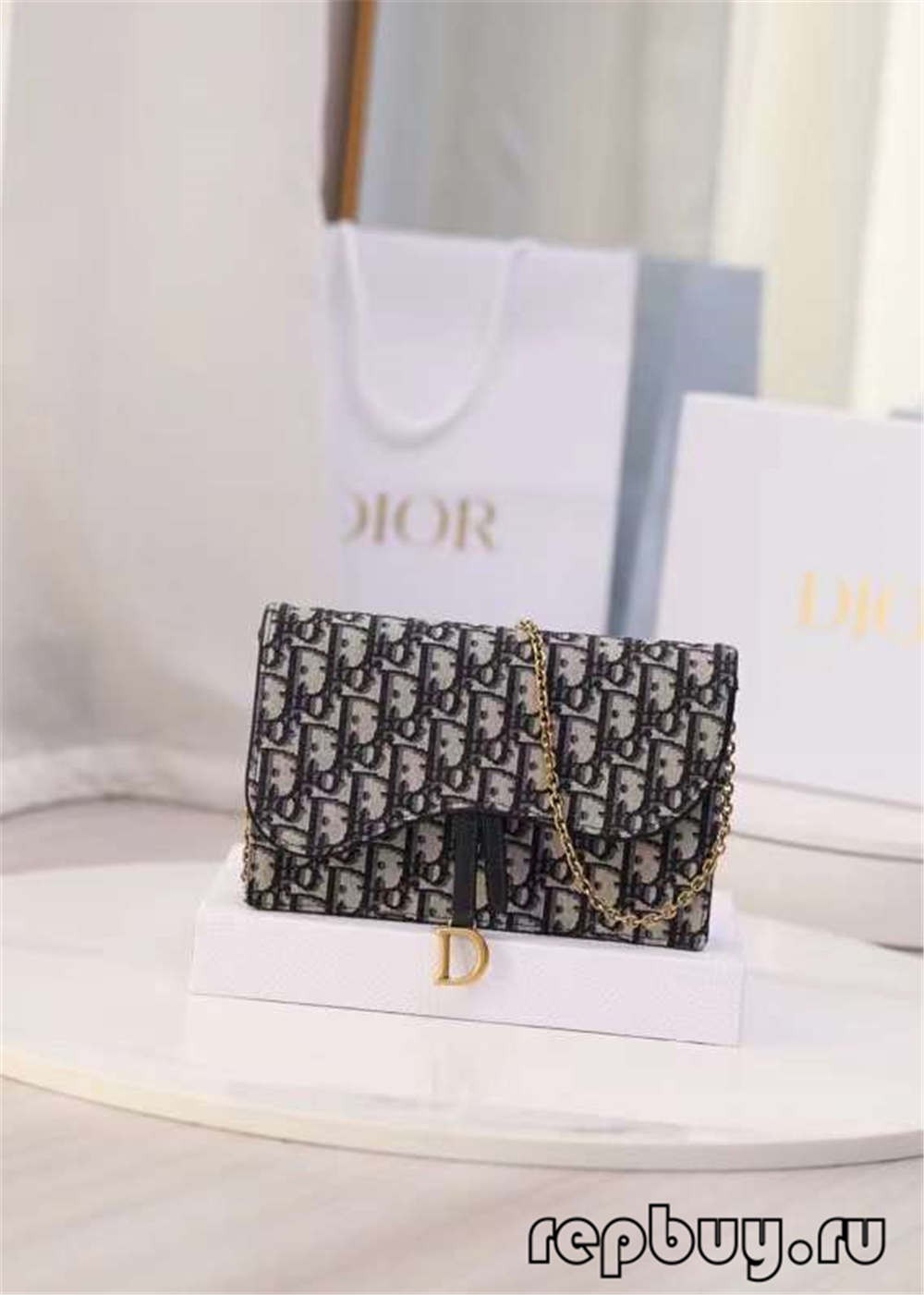 Dior Top-Replik-Sattel-Clutch-Tasche 22 cm blauer Jacquard-Stoff Schrägdruck (2022 Neueste)-Beste Qualität Gefälschte Louis Vuitton-Taschen-Online-Shop, Replik-Designer-Tasche ru