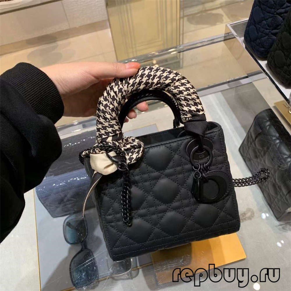 LADY DIOR Mini Black Matte Túi xách bản sao da bò hàng đầu với hiệu ứng khăn lụa (Phiên bản 2022) -Túi Louis Vuitton giả chất lượng nhất Cửa hàng trực tuyến, túi thiết kế bản sao ru