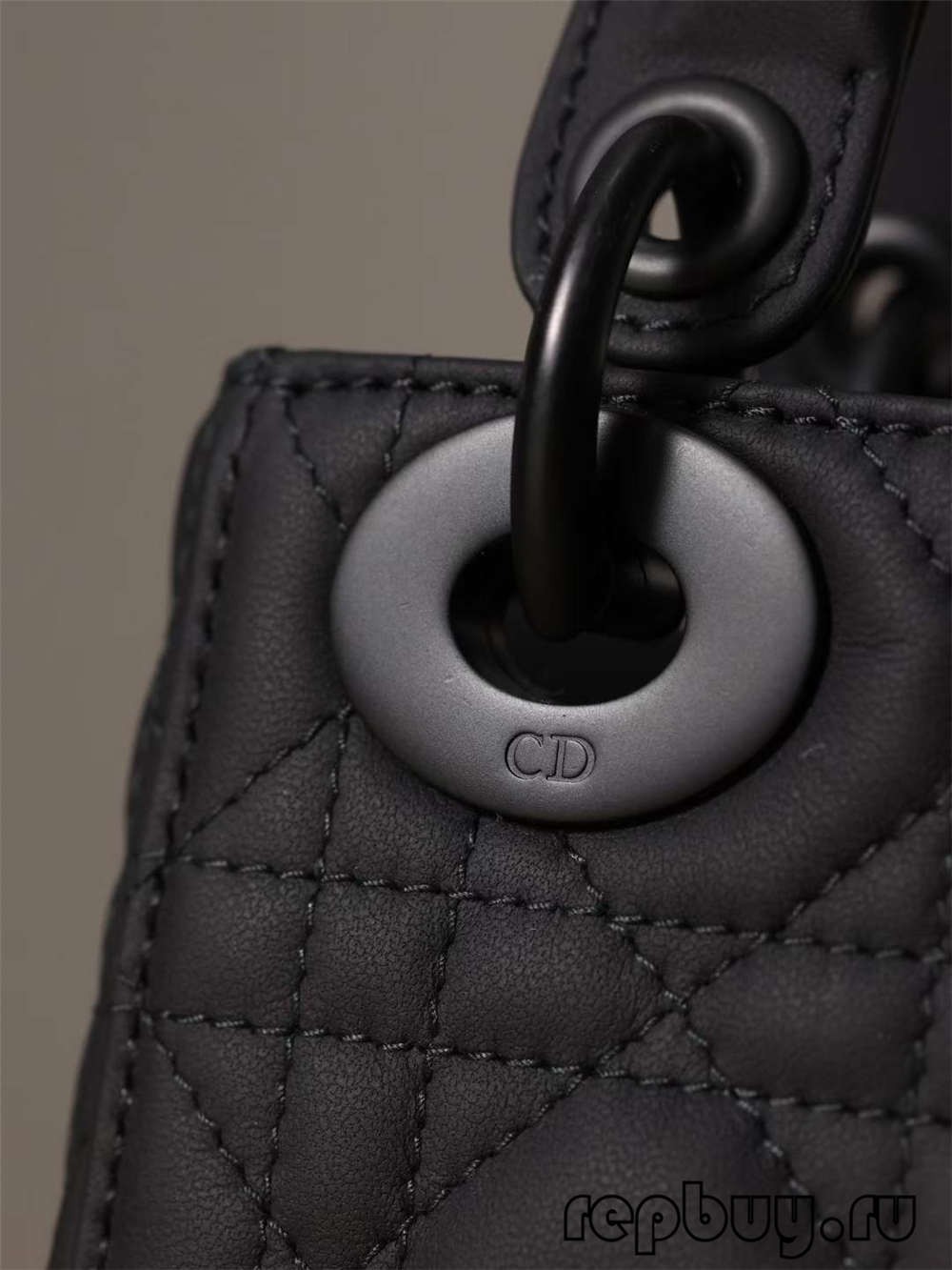 LADY DIOR Mini Black Top Eftirmynd handtösku Matt Nautaskinn smáatriði (2022 uppfært)-Bestu gæði falsa Louis Vuitton taska netverslun, eftirmynd hönnuðatösku ru